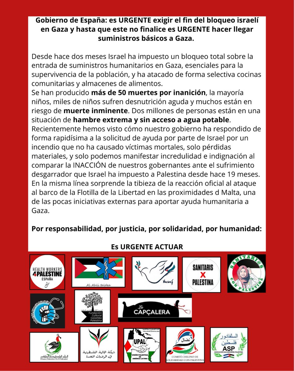 Eva Isaac 🇵🇸 (@evamayorisaac1) on Twitter photo Cada hora mueren niños en Gaza por el bloqueo israelí. Toneladas de comida esperan a pocos de kilómetros mientras niñitos como este se mueren lenta y dolorosamente. Y nuestra humanidad se muere también.
Es URGENTE HACER ALGO <a href="/desdelamoncloa/">La Moncloa</a> Cada hora mueren niños en Gaza por el bloqueo israelí. Toneladas de comida esperan a pocos de kilómetros mientras niñitos como este se mueren lenta y dolorosamente. Y nuestra humanidad se muere también.
Es URGENTE HACER ALGO <a href="/desdelamoncloa/">La Moncloa</a>