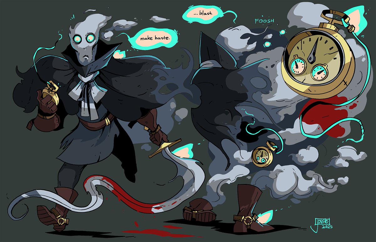 The Mistler!
The Fang from the Fog is here! This ethereal assassin can mist-eriously mangle his targets with his fog-based blade! The Mistler's always keeping an eye on his pocket barometer because he can only exist under the most perfect of weather conditions! #characterdesign