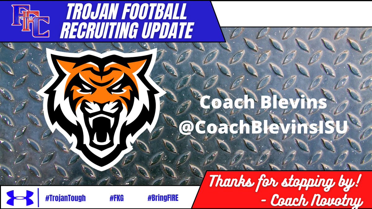 Jake Novotny (@coach_jnovotny) on Twitter photo Thanks to <a href="/CoachBlevinsISU/">Buddy Blevins</a> of <a href="/BengalGridiron/">Idaho State Football</a> for coming to FFCHS to recruit our players! <a href="/ffchsfootball/">TROJAN FOOTBALL</a> <a href="/FFC8schools/">FFC8 School District</a>
#TrojanTough ๐ช๐ช๐ช
#FKG โ๏ธ๐ก๏ธ๐ตโช๏ธ๐ด
#BringFIRE ๐ฅ๐ฅ๐ฅ Thanks to <a href="/CoachBlevinsISU/">Buddy Blevins</a> of <a href="/BengalGridiron/">Idaho State Football</a> for coming to FFCHS to recruit our players! <a href="/ffchsfootball/">TROJAN FOOTBALL</a> <a href="/FFC8schools/">FFC8 School District</a>
#TrojanTough ๐ช๐ช๐ช
#FKG โ๏ธ๐ก๏ธ๐ตโช๏ธ๐ด
#BringFIRE ๐ฅ๐ฅ๐ฅ