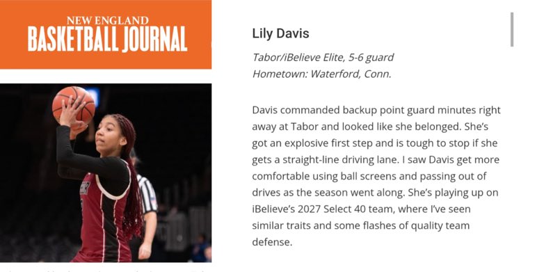 Lily Davis (@lilythejet) on Twitter photo Thank you for recognizing me as a top prospect! <a href="/nehoopjournal/">New England Basketball Journal</a> <a href="/taborgbball/">Tabor Academy Girls' Basketball</a> <a href="/ibelieve_elite/">Ibelieveelite🎸</a> Thank you for recognizing me as a top prospect! <a href="/nehoopjournal/">New England Basketball Journal</a> <a href="/taborgbball/">Tabor Academy Girls' Basketball</a> <a href="/ibelieve_elite/">Ibelieveelite🎸</a>