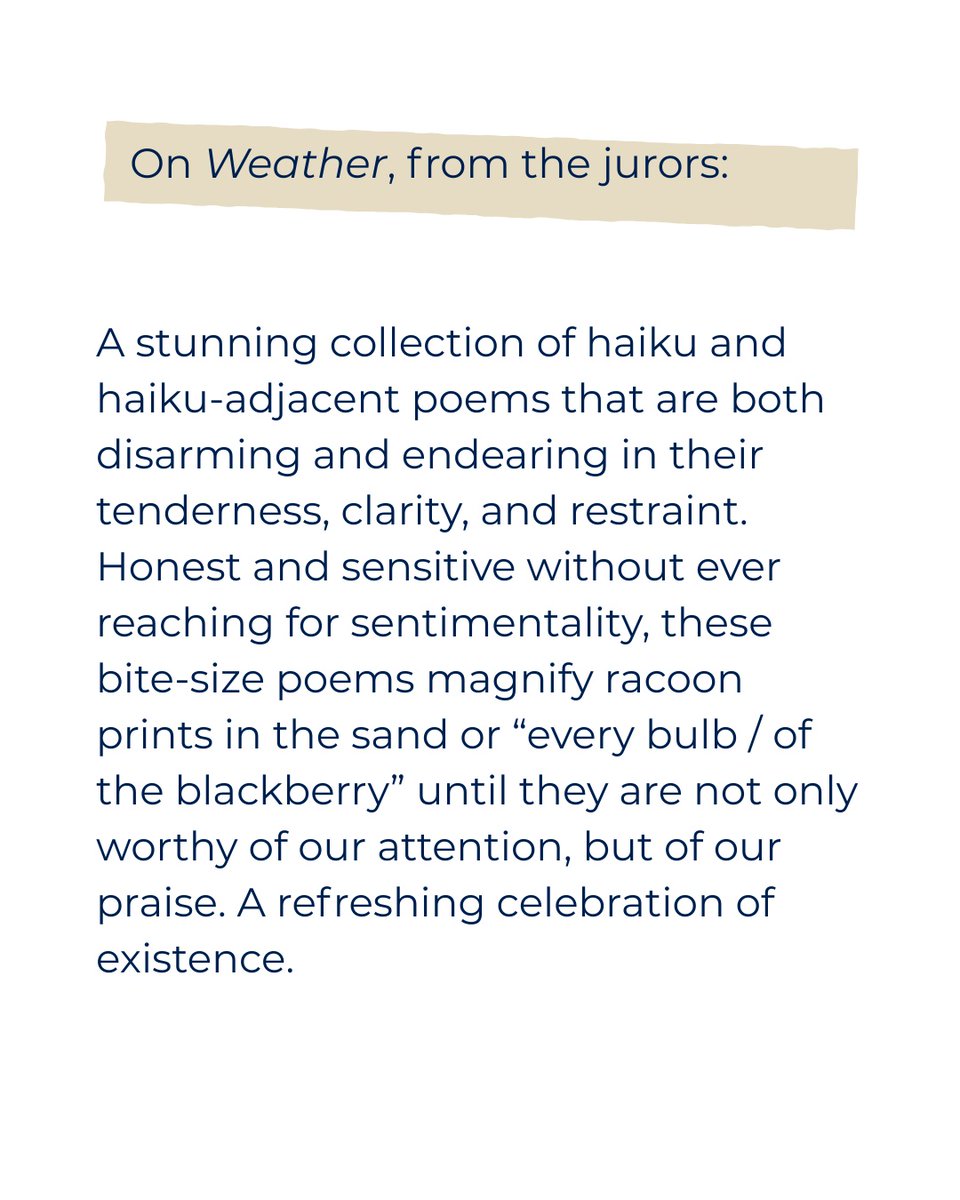 Well, this is really nice. Weather is now shortlisted for the Raymond Souster Prize and, best of all, received this lovely comment from the jury.

And this shortlist! Manahil! Chimwemwe! Jane! And Zehra and Shō, who I hope to get to know better soon.

poets.ca/shortlist2025/