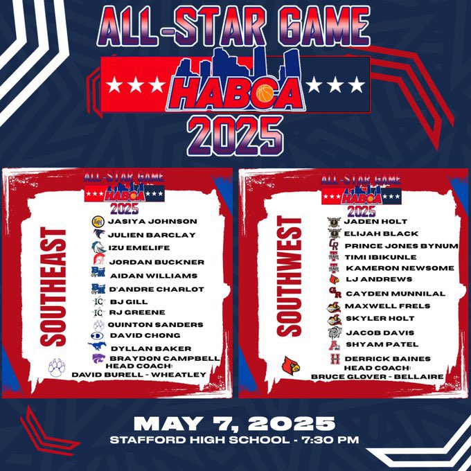 AHS Basketball (@ahsdawg_hoops) on Twitter photo Come out one final time to support <a href="/shyampatel2025/">Shyam Patel</a> as he represents the DAWGS in the <a href="/HABCA_/">Houston Area Basketball Coaches Association</a> All-Star Game tonight!
📍: 1625 Staffordshire Road, Stafford High School, Stafford, TX, United States, 77477
⏰: 7:30 PM Come out one final time to support <a href="/shyampatel2025/">Shyam Patel</a> as he represents the DAWGS in the <a href="/HABCA_/">Houston Area Basketball Coaches Association</a> All-Star Game tonight!
📍: 1625 Staffordshire Road, Stafford High School, Stafford, TX, United States, 77477
⏰: 7:30 PM