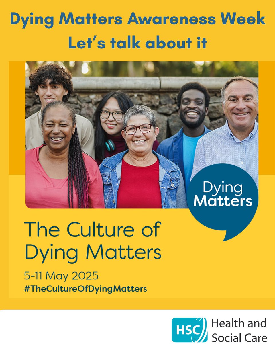 Public Health Agency (@publichealthni) on Twitter photo Dying Matters - let's talk about it.
This Dying Matters Awareness Week (5-11 May) everyone is being encouraged to start conversations about their future care, dying, death and bereavement to help break down stigma.
Learn more at pha.site/DyingMattersWe…
<a href="/healthdpt/">Department of Health</a> Dying Matters - let's talk about it.
This Dying Matters Awareness Week (5-11 May) everyone is being encouraged to start conversations about their future care, dying, death and bereavement to help break down stigma.
Learn more at pha.site/DyingMattersWe…
<a href="/healthdpt/">Department of Health</a>