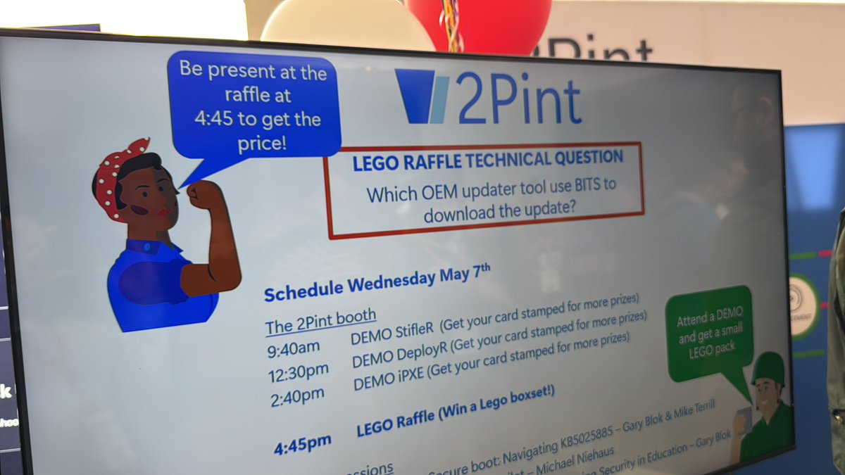 2Pint Software (@2pintsoftware) on Twitter photo Come to the final 2Pint Demo of the day at 2.40pm on iPXE with <a href="/AndHammarskjold/">Andreas Hammarskjöld</a> and hear it from the man himself. We will be giving a Lego set to demo attendees and you can grab our #MMSMOA famous T-shirts. See you soon at the booth. Come to the final 2Pint Demo of the day at 2.40pm on iPXE with <a href="/AndHammarskjold/">Andreas Hammarskjöld</a> and hear it from the man himself. We will be giving a Lego set to demo attendees and you can grab our #MMSMOA famous T-shirts. See you soon at the booth.
