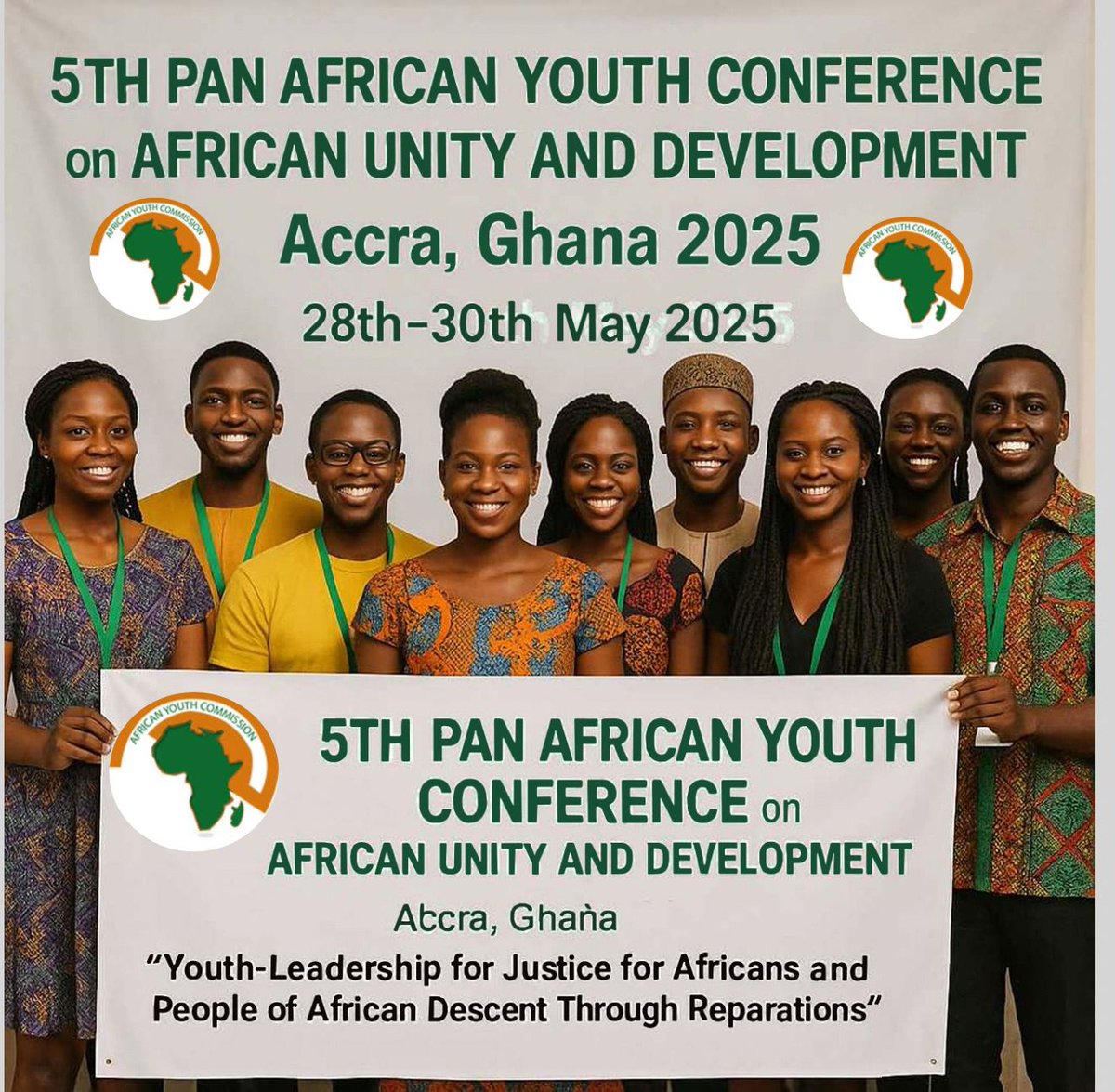 REGISTRATION NOW OPEN!!! For the #5thPanAfricanYouthConference on #AfricanUnity and Development!!
Join #YouthLeaders, organizations, policymakers, and changemakers across Africa  in Accra, Ghana, from 28th–30th May 2025. 

LINK TO REGISTER:  forms.gle/kEUd5XuAhRAGUp…
#AYCInAction