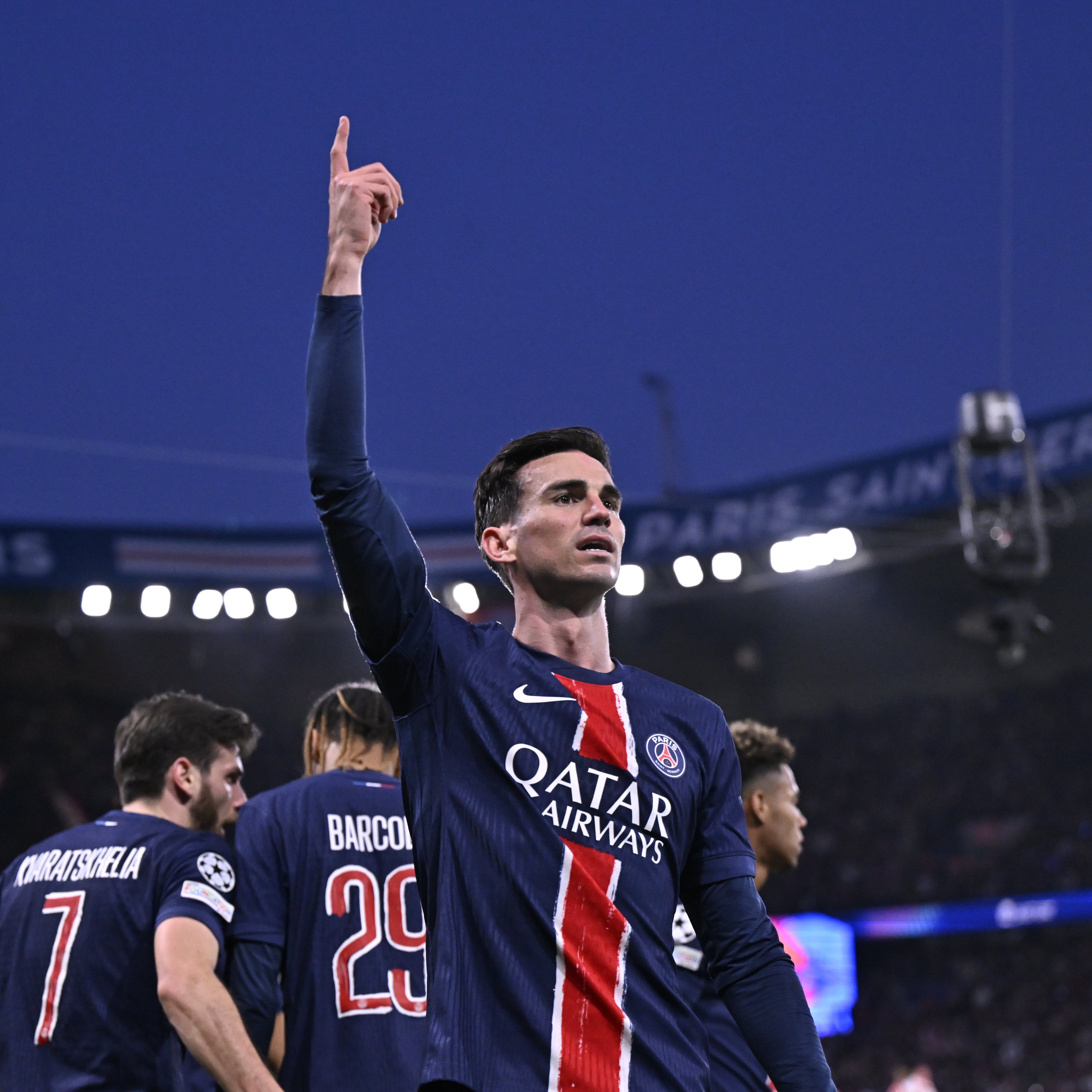Fabián celebrando su gol ante el Arsenal. Fuente: PSG en "X".