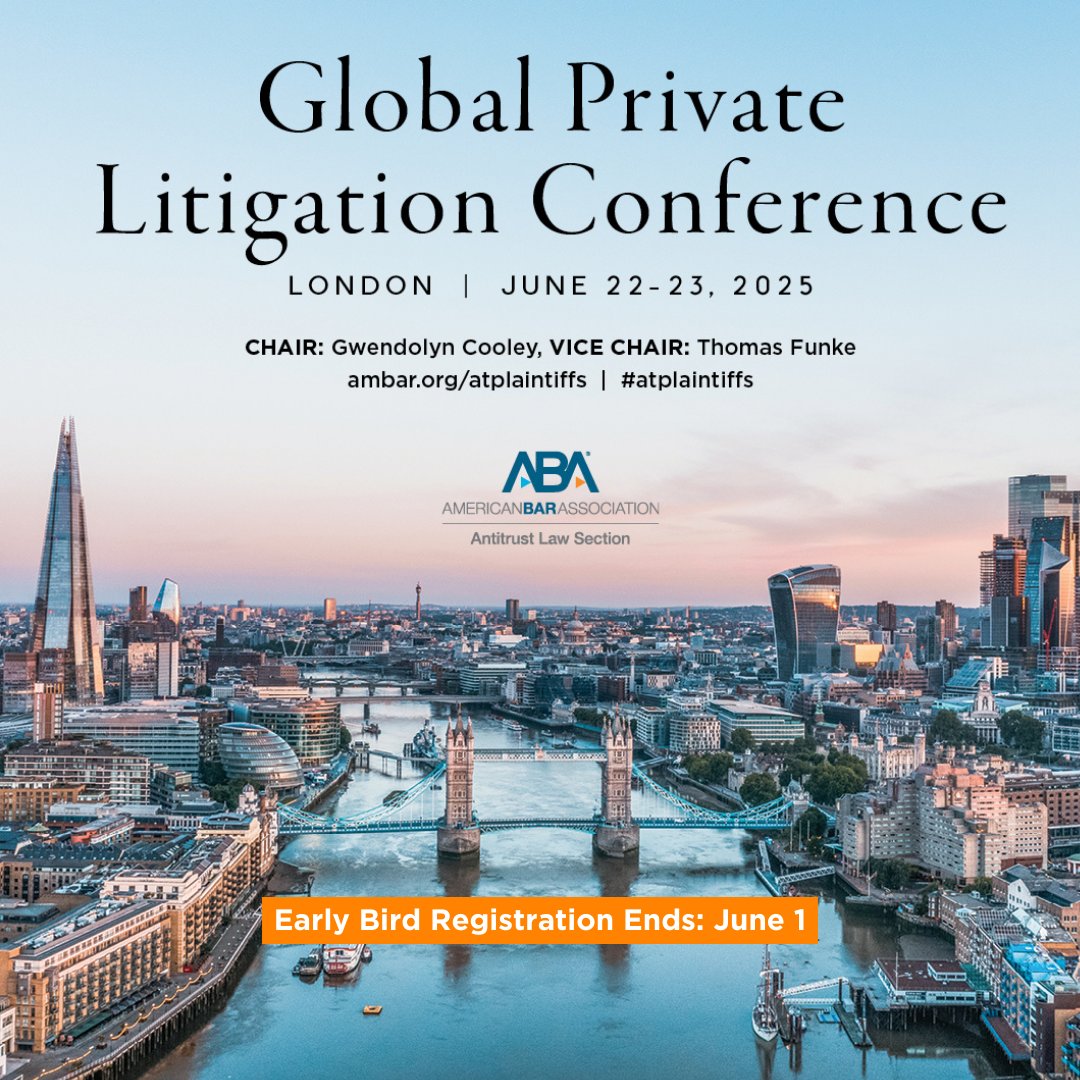 🚨 Early bird ends June 1! Join top global voices in #antitrust June 22–23 in #London for the 2025 Global Private Litigation Conference! Kick off with a Thames River boat ride + dive into a powerhouse agenda. 

See Agenda: bit.ly/437GDL5
Register: ambar.org/atplaintiffs