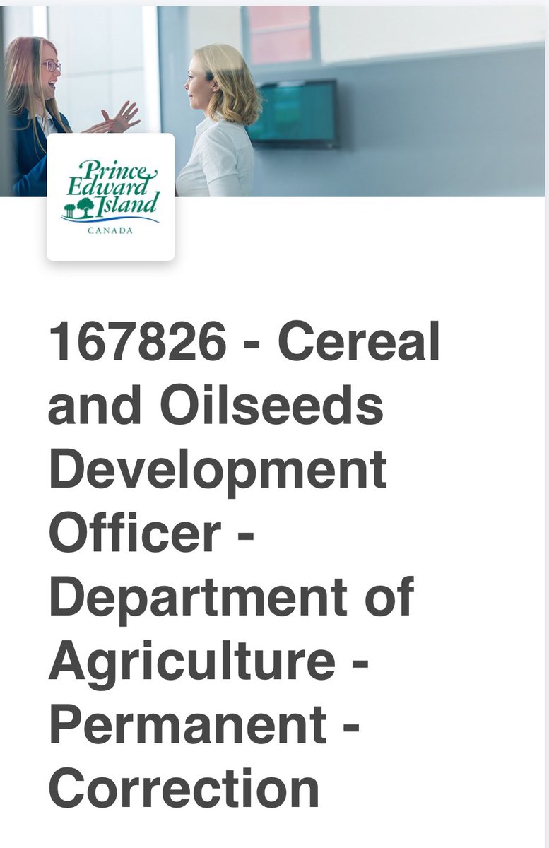 Looking for a career change?

Here’s a great opportunity to grow your career in agriculture!

The PEI Department of Agriculture is hiring a Cereal and Oilseeds Development Officer.

Learn more and apply here: atlas.workland.com/work/55899/167…
