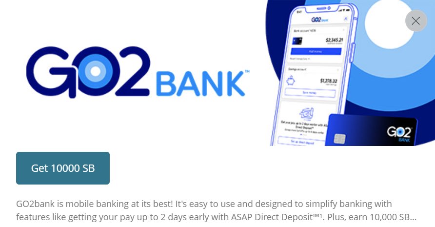 FREE $100 GO2BANK TRICK 💸

Must be a NEW Go2Bank user to claim!

1) Login to Swagbucks
2) Sign up for Go2Bank offer: swagbucks.com/?f=12&q=go2 
3) Transfer money from a business bank account to be eligible
4) Wait 32 days for 10,000 SB reward ($100 value)
5) Cash out SB to PayPal