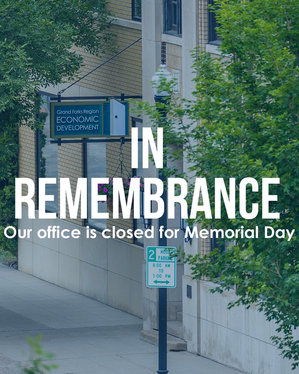 In observance of Memorial Day, the EDC office will be closed.

Today we remember all those who died serving our country and we thank those who continue to serve our country, especially the airmen at Grand Forks Air Force Base.

Thank you for your service 🇺🇸