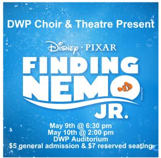 🎭🐠 Dive into the deep blue with DWP Choir &amp; Theatre’s production of Disney·Pixar's Finding Nemo Jr.!
📅 May 9 @ 6:30 PM
📅 May 10 @ 2:00 PM
📍 DWP Auditorium
🎟️ $5 general admission | $7 reserved seating
Don't miss this fintastic show!💙#FindingNemoJr #DWPTheatre #SupportTheArt