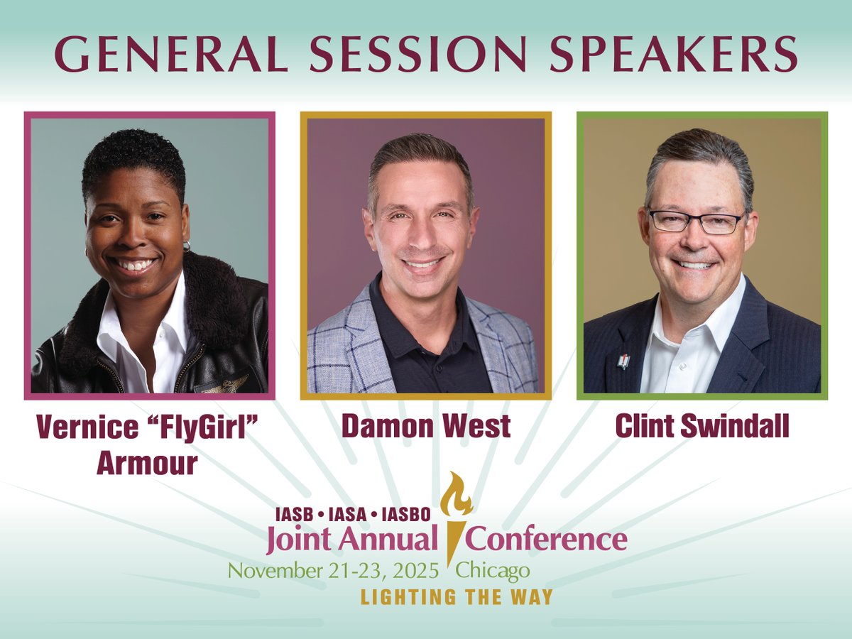 lL School Boards (@ilschoolboards) on Twitter photo General Session Speakers for the 2025 Joint Annual Conference have been announced! Former U.S. Marine combat helicopter pilot <a href="/VerniceArmour/">VerniceFlyGirlArmour</a>, “The Coffee Bean” <a href="/damonwest7/">Damon West</a> & leadership extraordinaire <a href="/ClintSwindall/">Clint Swindall</a> will headline General Sessions. #ILjac25 iasb.com/conference/spe… General Session Speakers for the 2025 Joint Annual Conference have been announced! Former U.S. Marine combat helicopter pilot <a href="/VerniceArmour/">VerniceFlyGirlArmour</a>, “The Coffee Bean” <a href="/damonwest7/">Damon West</a> & leadership extraordinaire <a href="/ClintSwindall/">Clint Swindall</a> will headline General Sessions. #ILjac25 iasb.com/conference/spe…