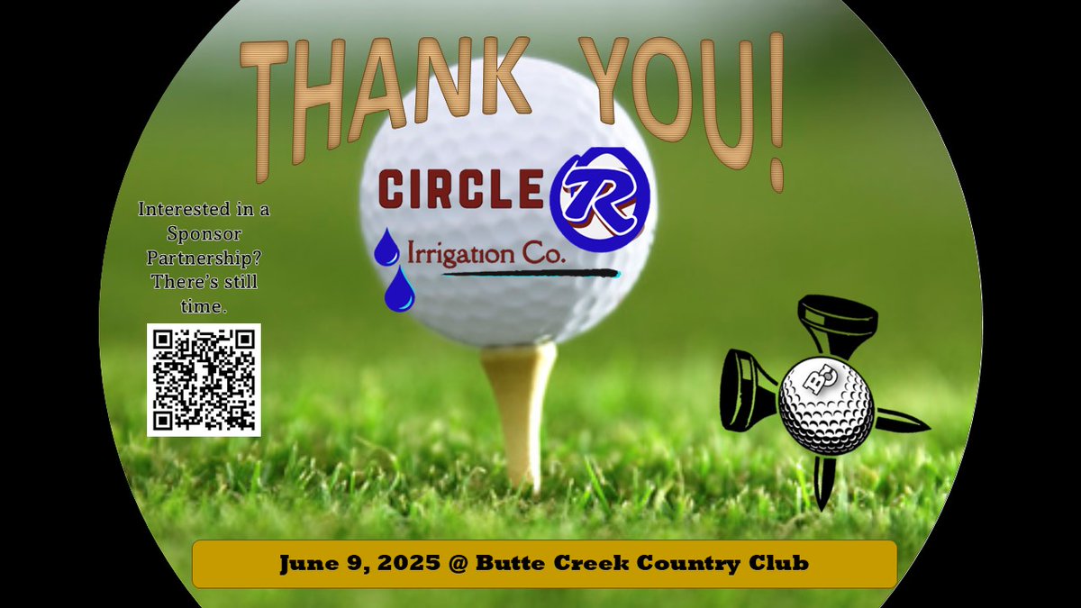 ButteFootball's tweet image. Thanks to Circle R Irrigation for partnering with us for our Summer Scramble! Come out to Butte Creek Country Club, June 9 & have a good time with Your Roadrunners! Hit the QR Code in the graphic, Or this link charitygolftoday.com/event?e=18463&…… #BCPride