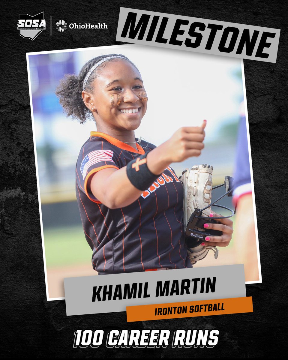 Southern Ohio Sports Authority (@sosaohio) on Twitter photo Congratulations to <a href="/IrontonSB/">Ironton Softball</a>'s <a href="/_KhamilMartin_/">Khamil Martin</a>, who recently scored her 100th career run. Congratulations to <a href="/IrontonSB/">Ironton Softball</a>'s <a href="/_KhamilMartin_/">Khamil Martin</a>, who recently scored her 100th career run.