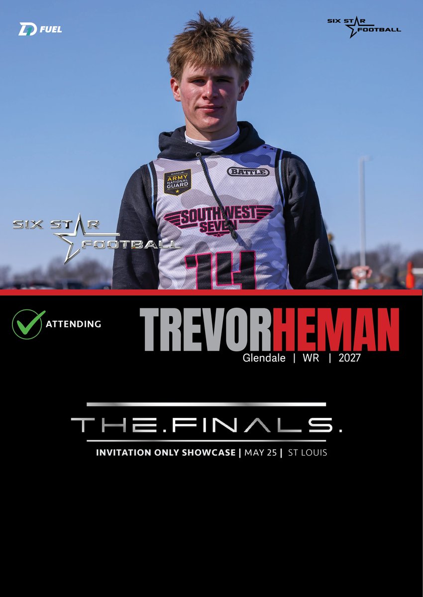 TheFINALS  |  Trevor Heman

6’1, 190   |  WR  |  2027  |  Glendale (MO) |  <a href="/TrevorHeman/">Trevor Heman</a>

⭐Rising prospect Trevor Heman will be attending TheFINALS!

⭐Talented WR prospect earned an invite at Midwest Showcase in December!

📆May 25 📍St Louis