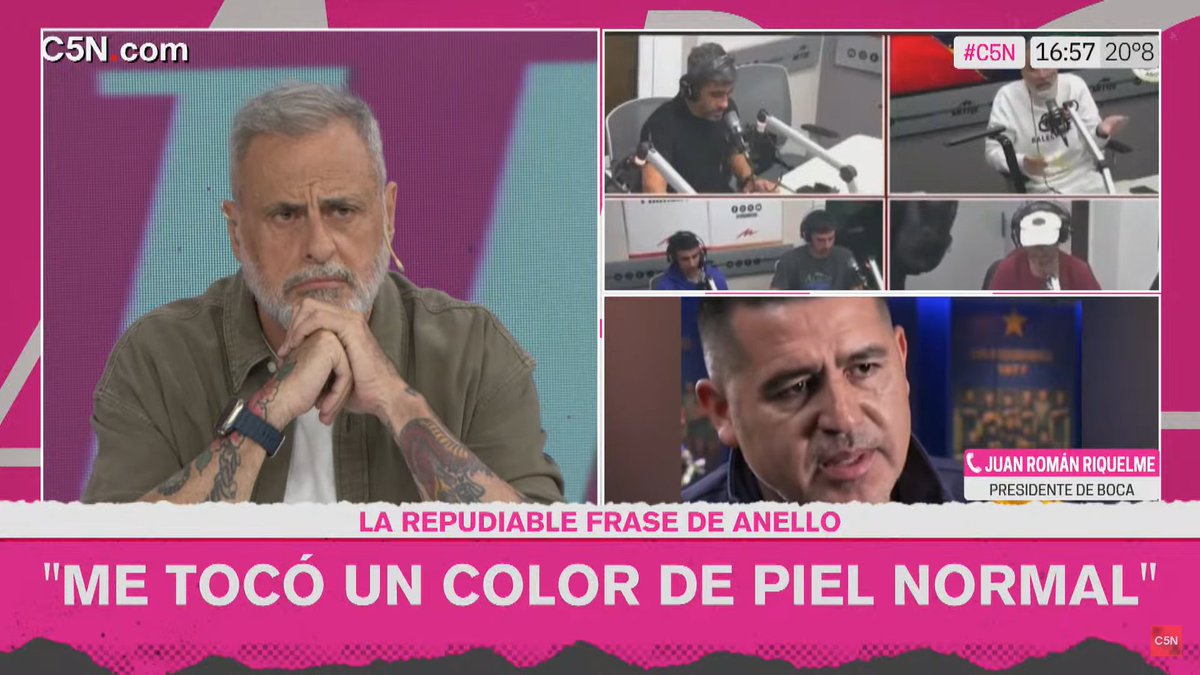 🗣️Juan Román #Riquelme s/los dichos de Anello contra su persona:

"Estoy muy orgulloso de decir que soy de Don Torcuato, que soy argentino, que amo mi país, amo Don Torcuato, me tocó un color de piel normal, pero no tengo ningún problema con los colorados, blancos, rubios,