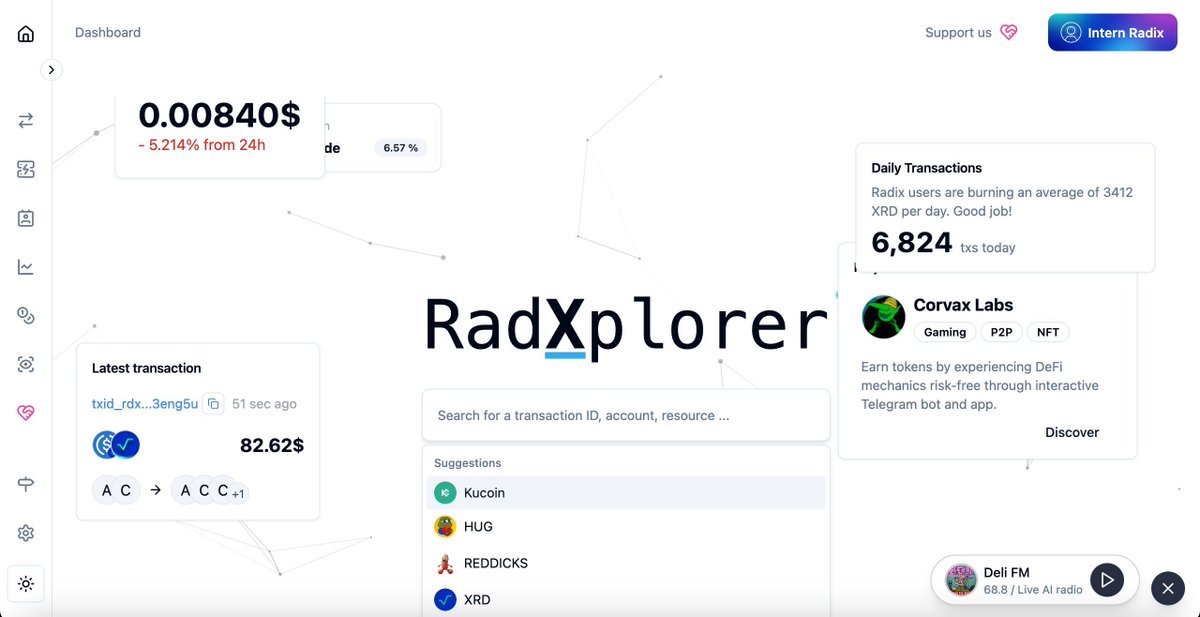 Radix - Radically Different DeFi (@radixdlt) on Twitter photo First time hearing about Radix?
Then head over to RadXplorer to check out:
- Transactions & Accounts
- Ecosystem tokens
- Volume
- Exchanges flow
- Staking data & validators
Fun fact: <a href="/TheRadXplorer/">RadXplorer</a> is community-built π₯ β
First time hearing about Radix?
Then head over to RadXplorer to check out:
- Transactions & Accounts
- Ecosystem tokens
- Volume
- Exchanges flow
- Staking data & validators
Fun fact: <a href="/TheRadXplorer/">RadXplorer</a> is community-built π₯ β