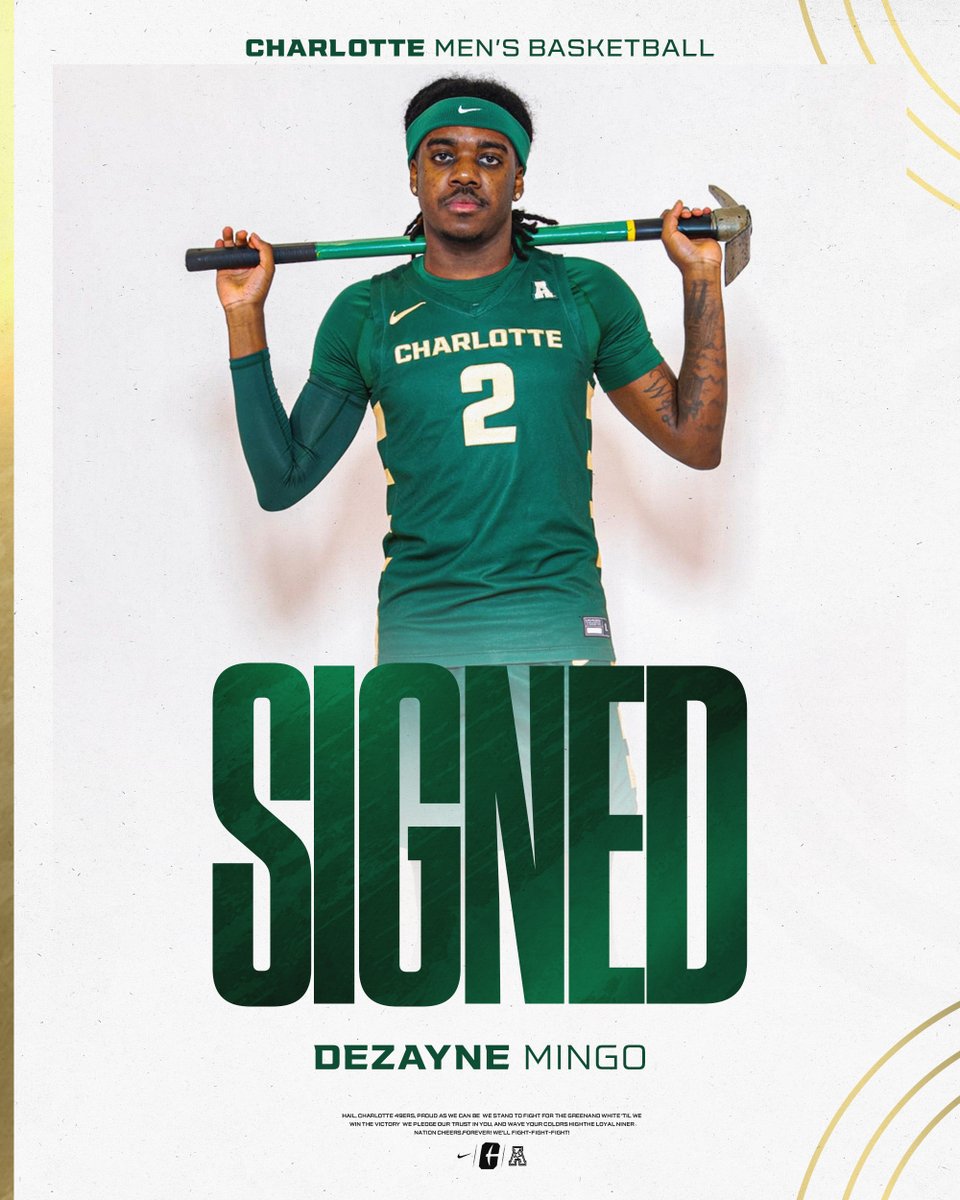 𝒮𝒾𝑔𝓃𝑒𝒹 ✍️

Welcome to Niner Nation, Dezayne 🤙

📰 » clt49e.rs/DezayneSigning

#GoldStandard ⛏️