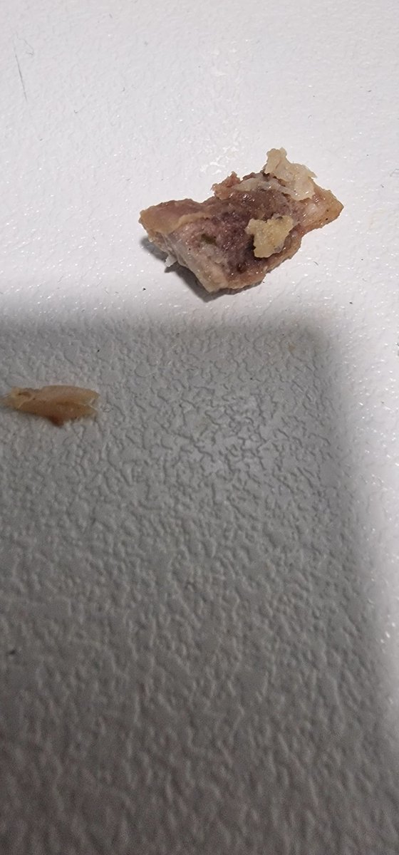 almigamon's tweet photo. Hola @Mercadona para los que dicen que vuestra carne de kebab no es carne, aquí os dejo la muestra. Si no fuera carne, no podríamos encontrarnos un hueso como este.😅 https://t.co/TtSstVSLOQ