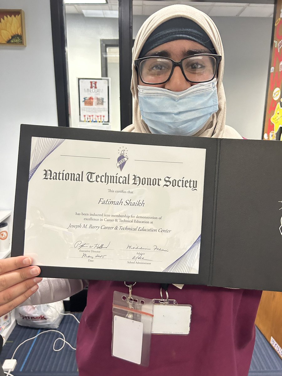 Another day of celebrating Ms. Fatimah!!!  She earned her spot in the National Technical Honor Society- we are always #MineolaProud of her efforts &amp; dedication👏