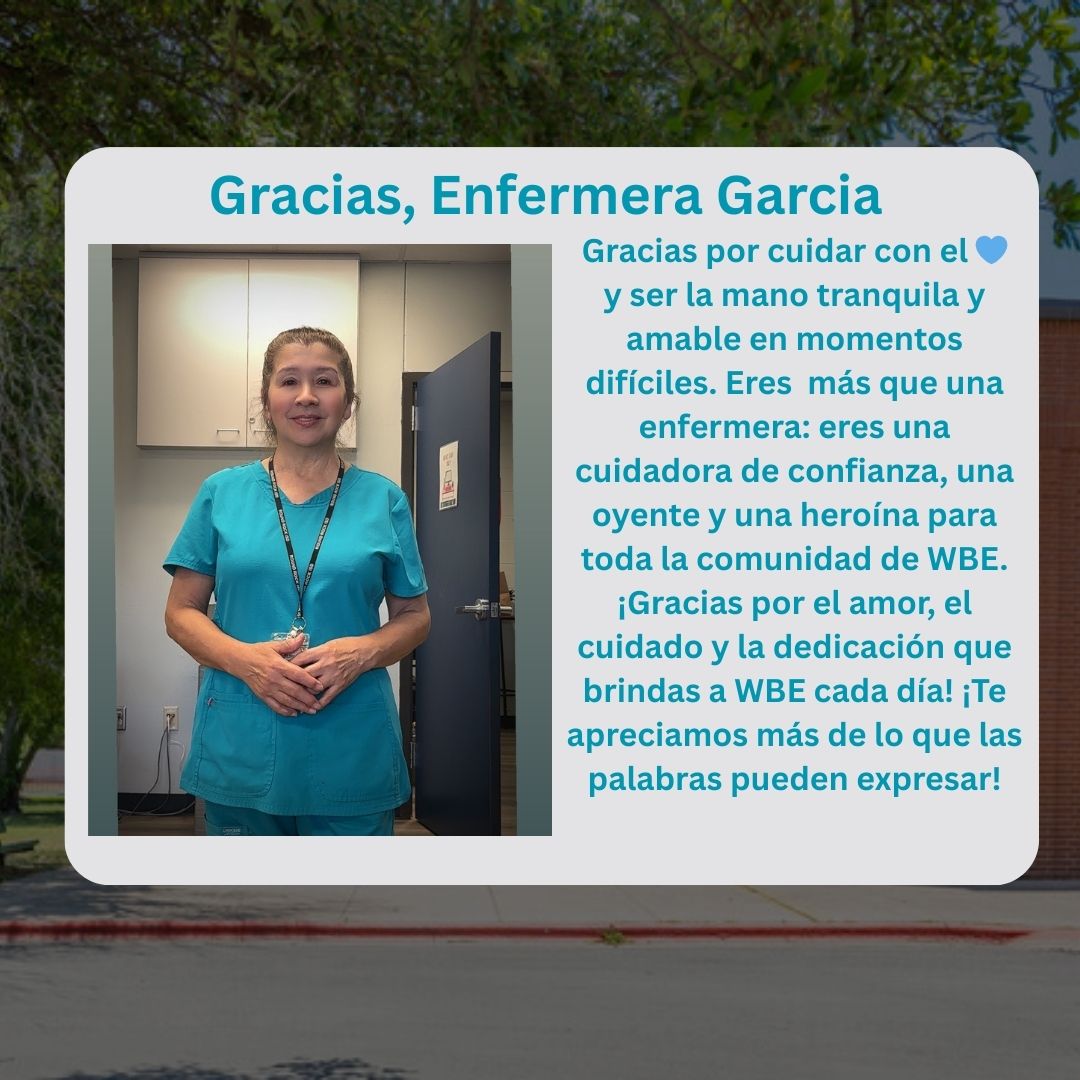 Happy School Nurse Day to our one and only Nurse Garcia! ¡Feliz Día de la Enfermera Escolar a nuestra única Enfermera García! 🎉👏🙌<a href="/ANegretePrin/">Angelica Negrete</a> <a href="/RoundRockISD/">Round Rock ISD</a>