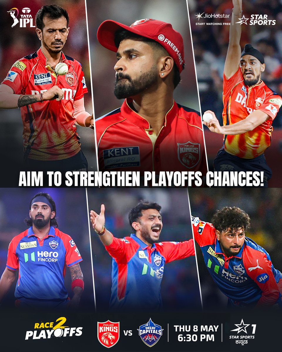 ಈ ಎರಡೂ ತಂಡವು Playoffs ಅವಕಾಶವನ್ನು ಖಾತರಿ ಮಾಡಿಕೊಳ್ಳುವ ಕಡೆ ಮುನ್ನುಗ್ಗಬೇಕಿದೆ. 🧐

📺ವೀಕ್ಷಿಸಿ | TATA IPL 2025 | #PBKSvDC | MAY 8, 6:30 PM | ನಿಮ್ಮ JioHotstar &amp; Star Sports ಕನ್ನಡದಲ್ಲಿ.

#IPLOnJioStar #TATAIPL #IPL2025 #IPLRace2Playoffs