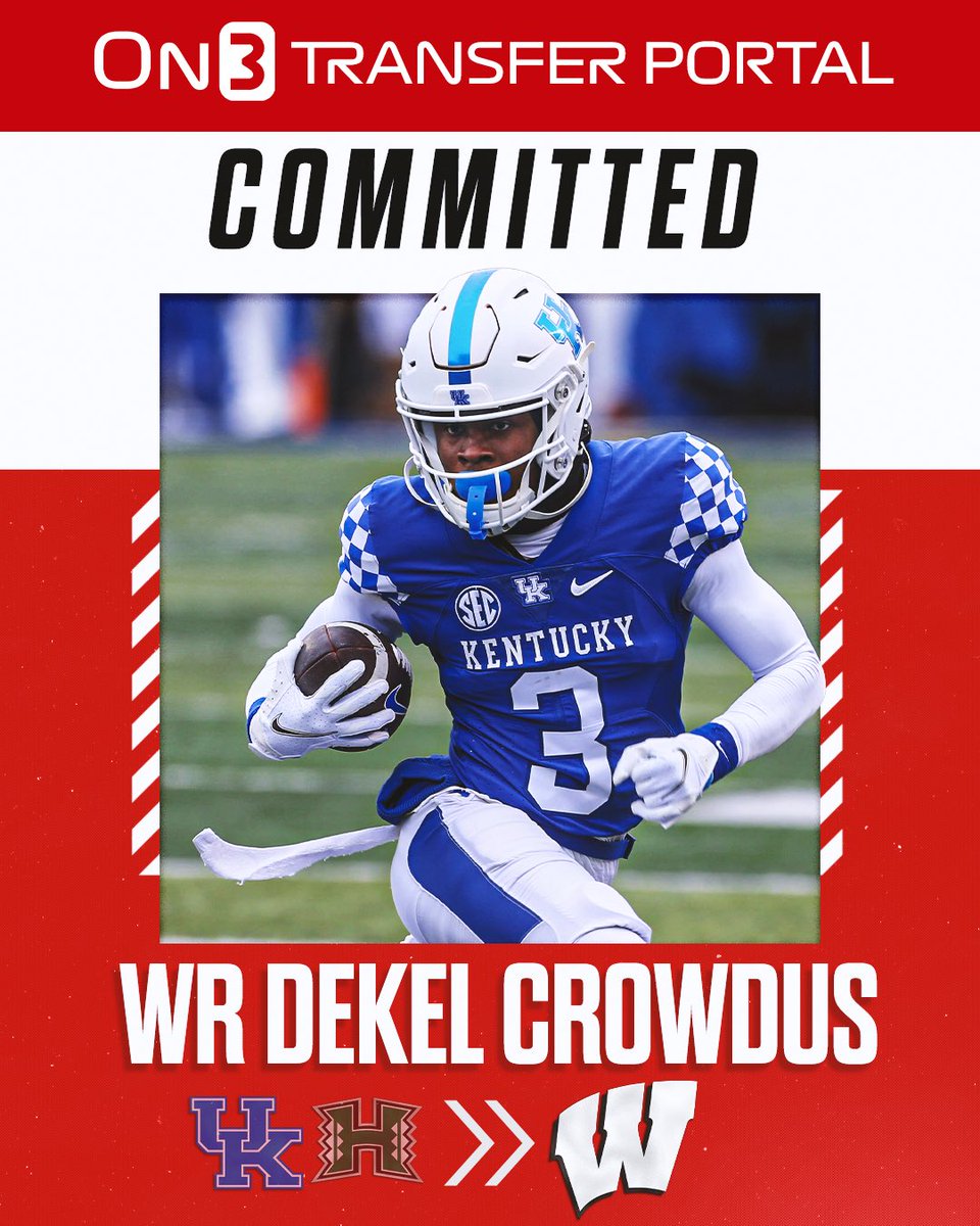 Transfer Portal (@transferportal_) on Twitter photo BREAKING: Hawaii transfer WR Dekel Crowdus has signed with Wisconsin, <a href="/PeteNakos_/">Pete Nakos</a> reports🦡
on3.com/transfer-porta… BREAKING: Hawaii transfer WR Dekel Crowdus has signed with Wisconsin, <a href="/PeteNakos_/">Pete Nakos</a> reports🦡
on3.com/transfer-porta…