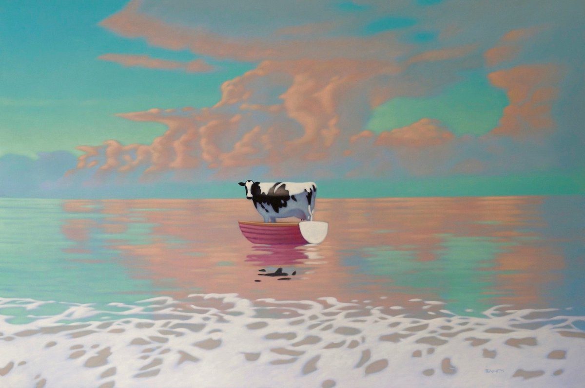 Freedom for the Friesan      #friesian #cowx #painting #surrealism #absurdism #Escape #myart #fineart #commissions #holstein #contemporaryart #escapism
