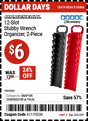 U.S. GENERAL 12 Slot Stubby Wrench Organizer, 2 Piece U.S. GENERAL 12 Slot Stubby Wrench Organizer, 2 Piece