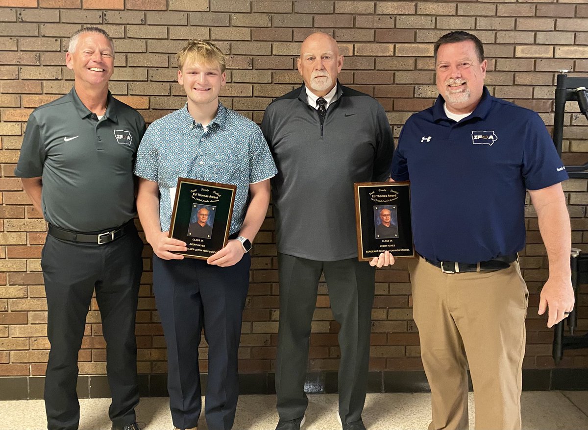 Congrats to <a href="/Avery3754/">Avery</a> on being this year’s 3A recipient of the IFCA’s Ed Thomas Award. Avery espouses the qualities Coach Thomas lived by, including commitment to character, integrity, empathy, compassion, and a positive influence on their football program, school, and community
