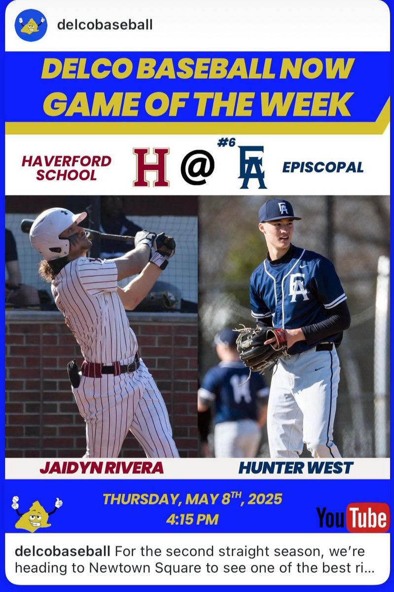 Billy King (@bkdefend) on Twitter photo Game of the week by <a href="/DelcoBaseball/">Delco Baseball Now</a> moved from Friday to tomorrow 5/8 at 4:15. <a href="/EABaseball1785/">Episcopal Baseball</a> Game of the week by <a href="/DelcoBaseball/">Delco Baseball Now</a> moved from Friday to tomorrow 5/8 at 4:15. <a href="/EABaseball1785/">Episcopal Baseball</a>