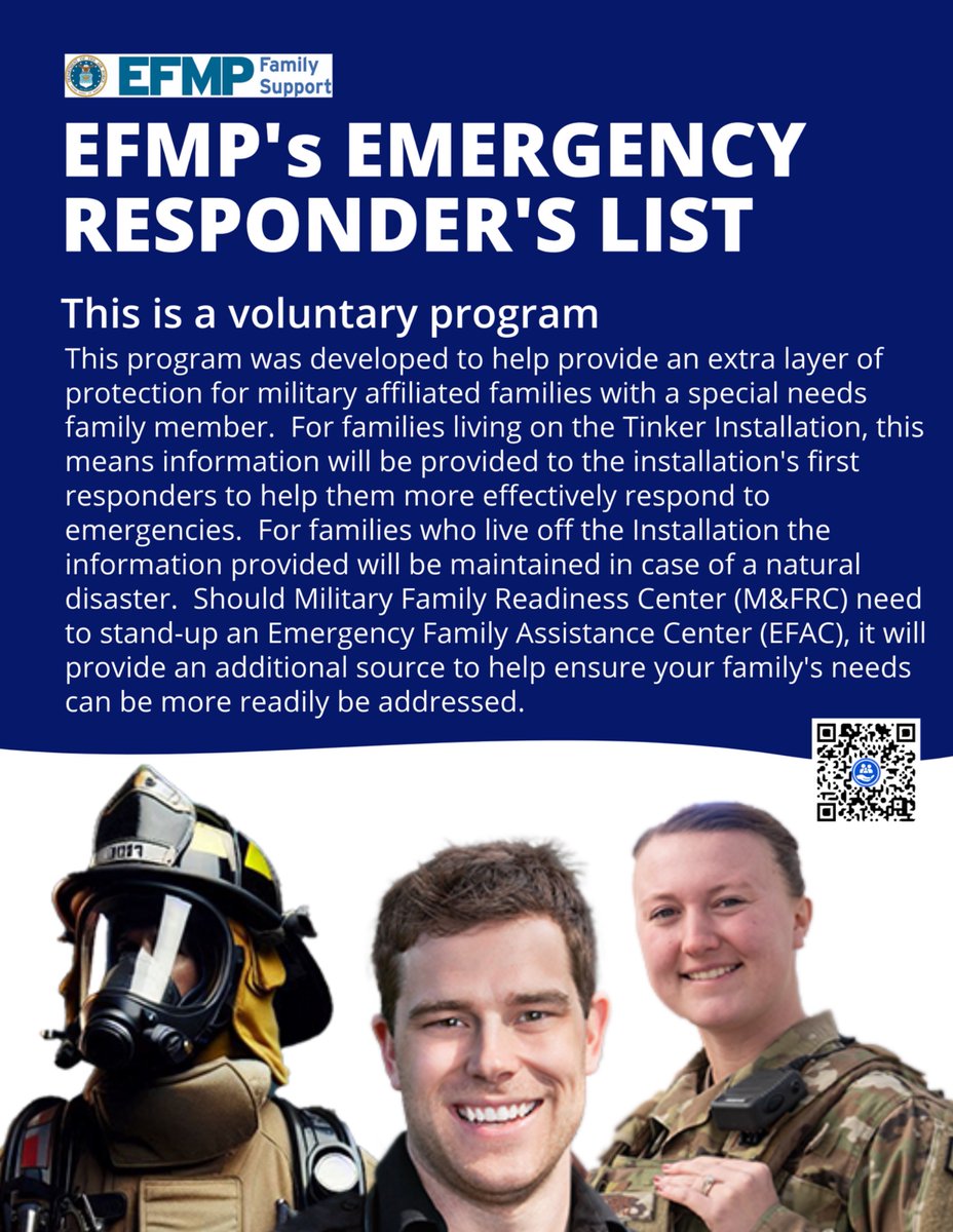 Tinker AFB (@team_tinker) on Twitter photo The first of its kind in the <a href="/DeptofDefense/">Department of Defense 🇺🇸</a> , military members on and off Tinker AFB and all Tinker family housing residents can register special needs family members with first responders to aid in response to their home. 🚑🚒 #TeamTinker
Learn more:
tinker.af.mil/News/Article-D… The first of its kind in the <a href="/DeptofDefense/">Department of Defense 🇺🇸</a> , military members on and off Tinker AFB and all Tinker family housing residents can register special needs family members with first responders to aid in response to their home. 🚑🚒 #TeamTinker
Learn more:
tinker.af.mil/News/Article-D…