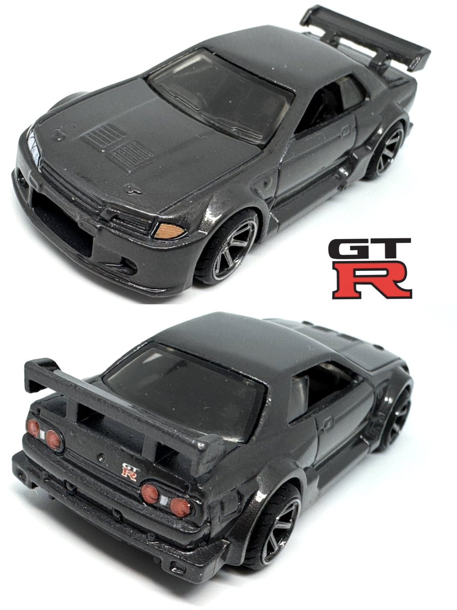 グラファイトブラックで塗装したホットウィールR32。カーボンR感出たかな？
ゴジラカラーからの塗り替えです☺️
#hotwheels