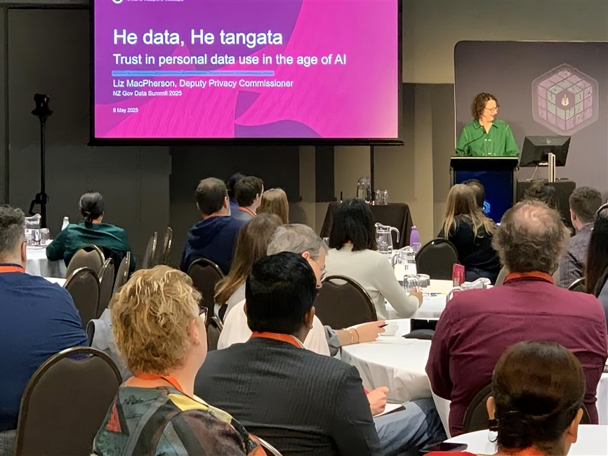 🔐 Kicking off #NZGovDataSummit Day 2 with a powerful session by Liz MacPherson (<a href="/OAICgov/">Office of the Australian Information Commissioner</a>) on privacy &amp; security in the age of AI! 🧠💻 

From legislation to audits, discover how we can future-proof data integrity while driving innovation.