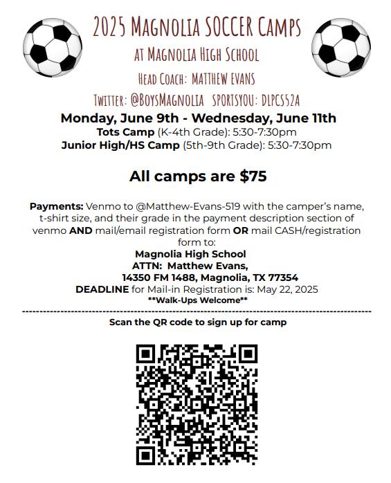 Magnolia Boys Soccer (@boysmagnolia) on Twitter photo Our Boys and Girls Youth Soccer Camp is right around the corner and we are excited to see all of our future Bulldogs! If you are an incoming 9th grader, this is a great way to meet the head coaches and current players. <a href="/MagHSsoccer/">MHS Bulldog Soccer</a> Our Boys and Girls Youth Soccer Camp is right around the corner and we are excited to see all of our future Bulldogs! If you are an incoming 9th grader, this is a great way to meet the head coaches and current players. <a href="/MagHSsoccer/">MHS Bulldog Soccer</a>