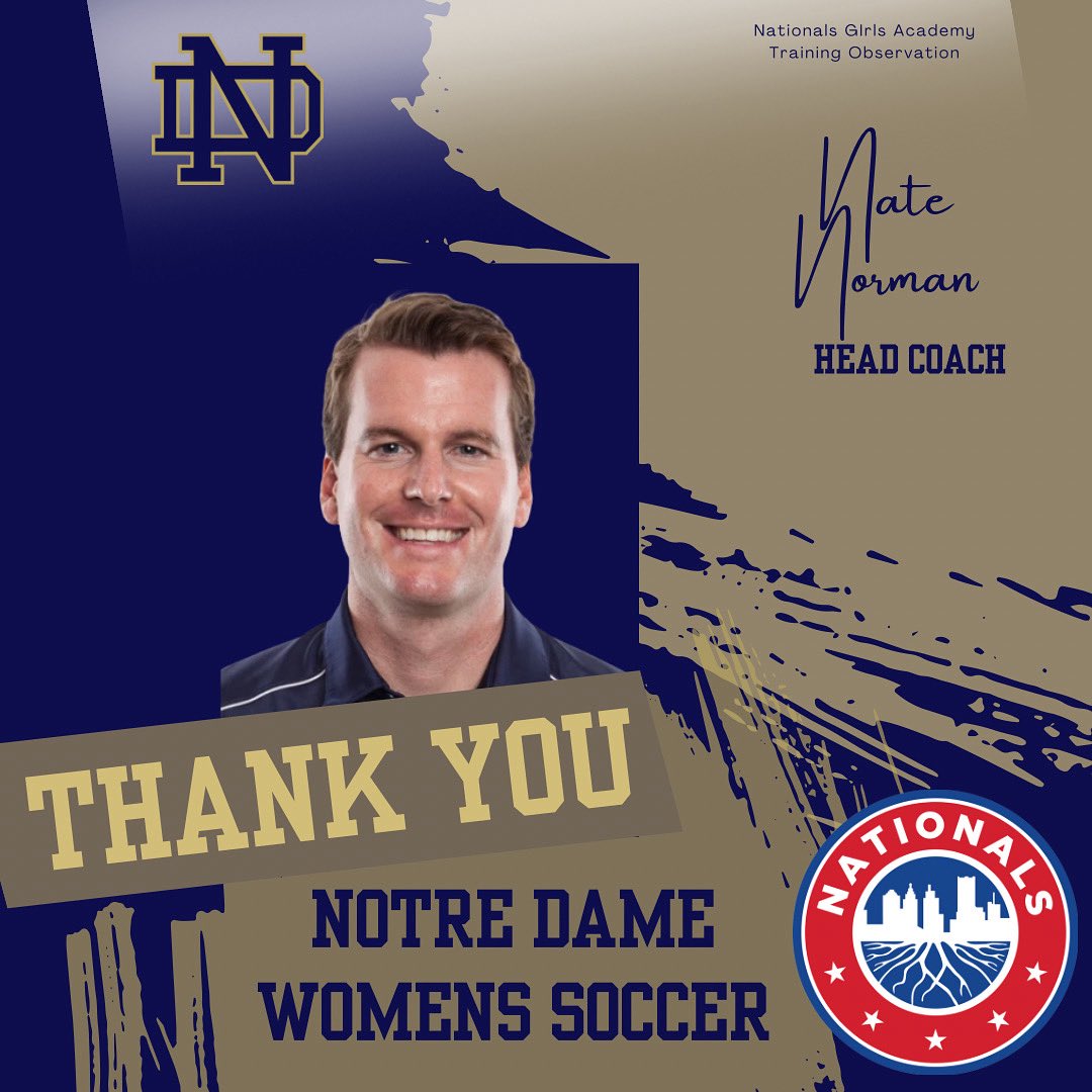 Nationals Girls Academy (@nationalsga) on Twitter photo Thank you to <a href="/NDSoccer/">Notre Dame Women's Soccer</a> Head Coach <a href="/NDCoachNorman/">Nate Norman</a> for attending our 2009 & 2010 ECNL Sessions tonight!
It was great to have you out.
#TheNationalsWay #TheBallerFactory #CollegeExposure #NotreDameSoccer
<a href="/ImYouthSoccer/">ECNL/GA/Recruiting/College Soccer</a> <a href="/ImCollegeSoccer/">College Soccer Truth ™</a> Thank you to <a href="/NDSoccer/">Notre Dame Women's Soccer</a> Head Coach <a href="/NDCoachNorman/">Nate Norman</a> for attending our 2009 & 2010 ECNL Sessions tonight!
It was great to have you out.
#TheNationalsWay #TheBallerFactory #CollegeExposure #NotreDameSoccer
<a href="/ImYouthSoccer/">ECNL/GA/Recruiting/College Soccer</a> <a href="/ImCollegeSoccer/">College Soccer Truth ™</a>