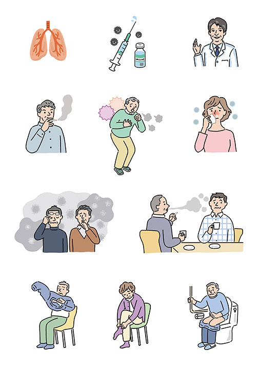 【お仕事】製薬会社webサイト呼吸器系疾患のカット50点を担当いたしました。#線画　＃illustratin　#イラスト　＃健康イラスト　#医療イラスト