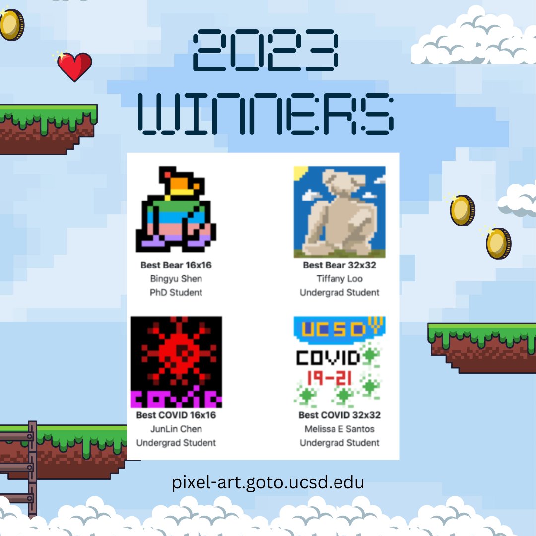 UCSD CSE (@ucsd_cse) on Twitter photo 🎨The CSE <a href="/UCSanDiego/">UC San Diego</a> Pixel Art Competition is back! Submit your 16x16 or 32x32 pixel art (static or animated) by May 23.
Open to all CSE students, staff, alumni & friends. Prizes for creativity, spirit & more!🖌️✨
<a href="/UCSDJacobs/">UCSD Engineering</a>
#UCSDCSE #PixelArt 🎨The CSE <a href="/UCSanDiego/">UC San Diego</a> Pixel Art Competition is back! Submit your 16x16 or 32x32 pixel art (static or animated) by May 23.
Open to all CSE students, staff, alumni & friends. Prizes for creativity, spirit & more!🖌️✨
<a href="/UCSDJacobs/">UCSD Engineering</a>
#UCSDCSE #PixelArt