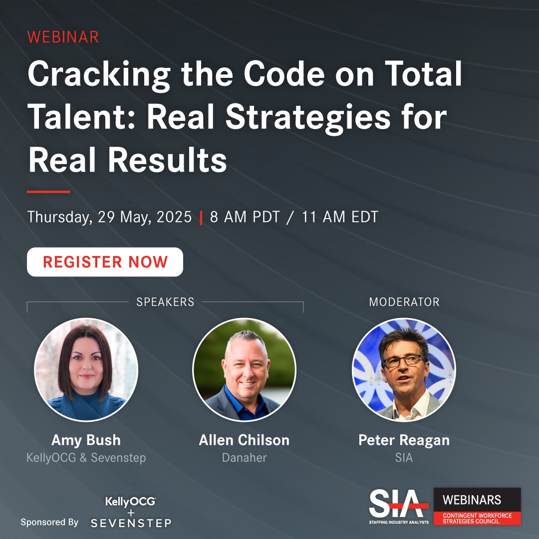 SIAnalysts's tweet image. Join us for a data-driven discussion, sponsored by @kellyocg  + @SevenstepTalent, designed for leaders who are looking to move beyond the hype and into practical, integrated workforce strategies. Register: staffingindustry.webex.com/weblink/regist…

#staffing #contigentworkforce #totaltalent