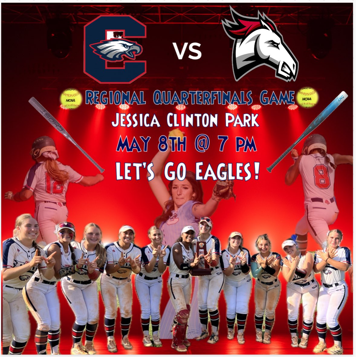 Join us tomorrow night at Jessica Clinton Park for the 2-7A Regional Quarterfinal as we take on Palm Beach Central. Let's go Eagles!! 🦅🥎