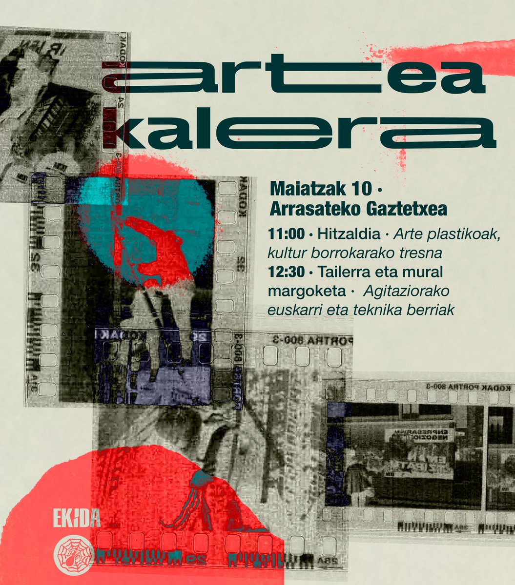 [ARTEA KALERA]

Larunbat honetan <a href="/ekidatzen/">EKIDA</a>|k hitzaldia eta tailerra antolatu ditu gaztetxean. 

Arteak ze funtzio politiko bete dezakeen galdetzen diozu zure buruari? Ba larunbatean hurbildu zaitez.