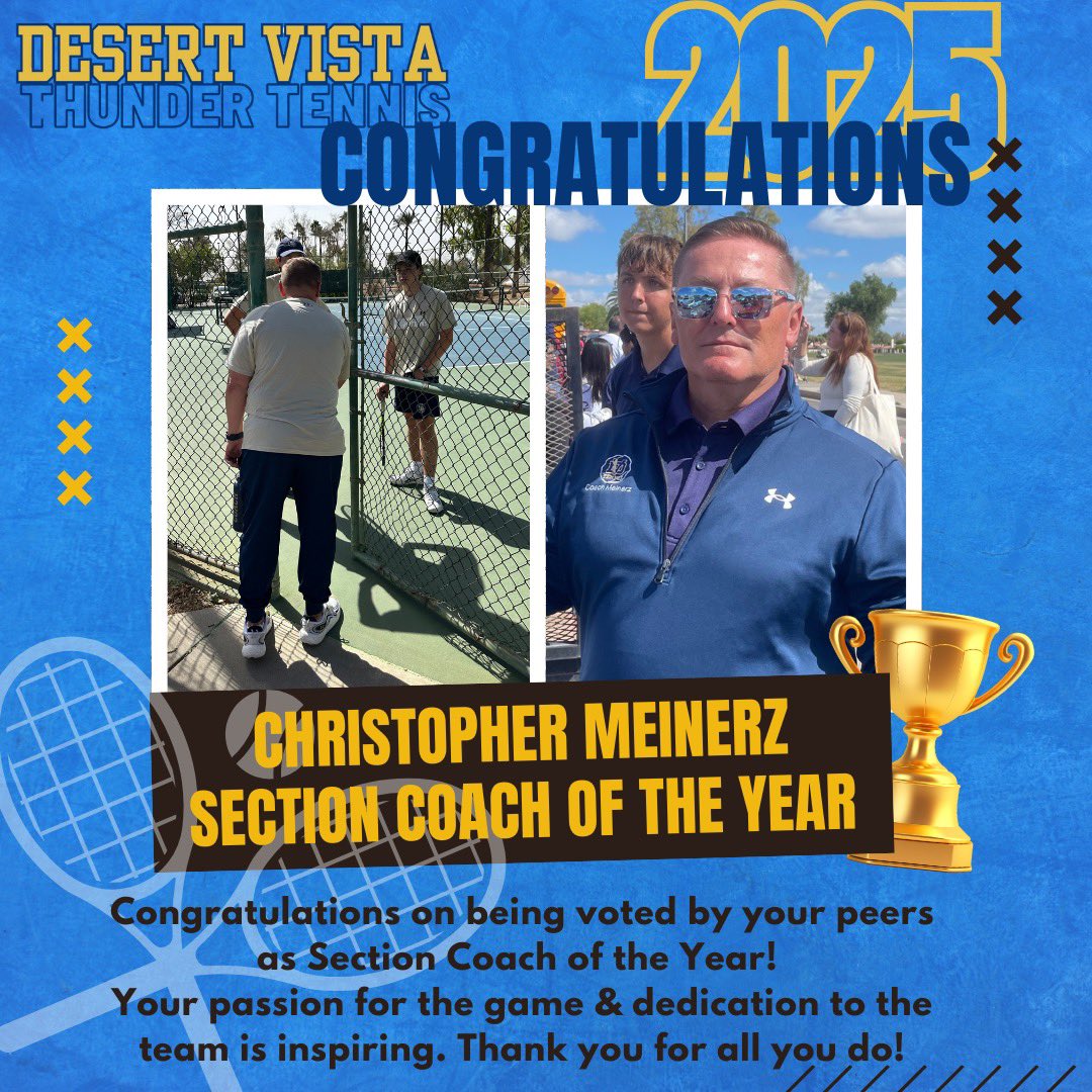 Desert Vista Athletics (@thedvway) on Twitter photo Congratulations to Coach Chris Meinerz on being selected as Section Coach of the Year! <a href="/DVHS_TUHSD/">Desert Vista High School</a> <a href="/huffine_tuhsd/">David Huffine</a> Congratulations to Coach Chris Meinerz on being selected as Section Coach of the Year! <a href="/DVHS_TUHSD/">Desert Vista High School</a> <a href="/huffine_tuhsd/">David Huffine</a>