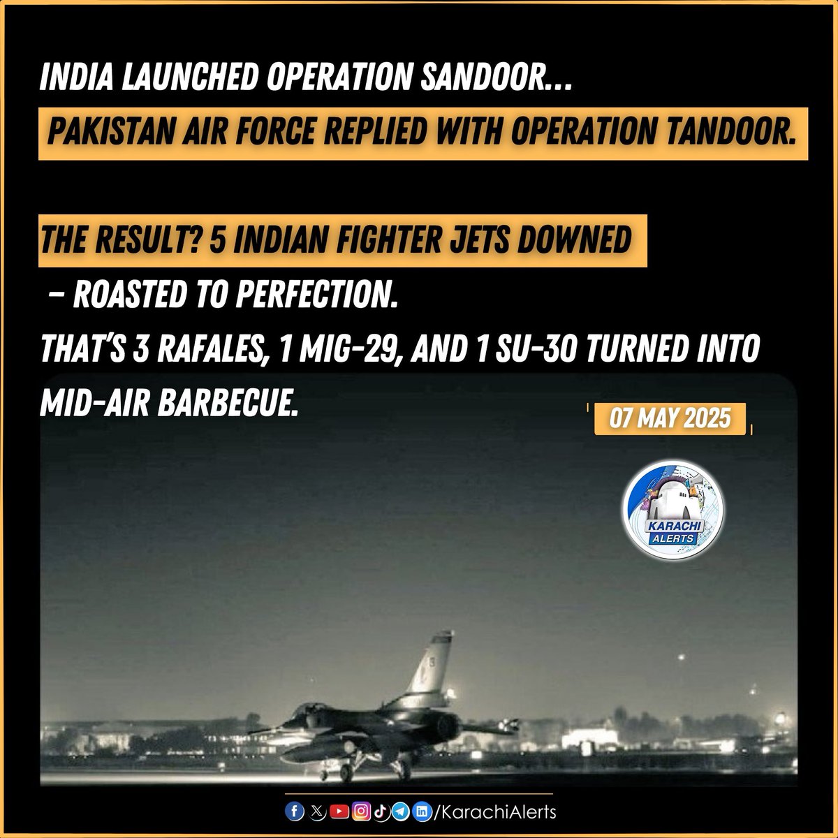 Operation Sindoor? More like Operation Tandoor—well done, Pakistan Armed Forces. 🇵🇰

#DGISPR #PAFReadyToRespond #Pakistan #India #LOC