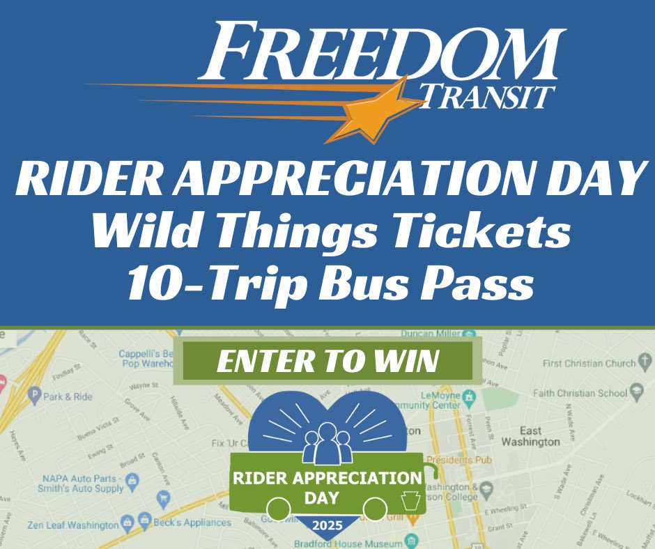 🎉 Join us for Rider Appreciation Day tomorrow 9 AM — 4 PM! We’ll be celebrating at the Transit Center with snacks, drinks, games, and giveaways!