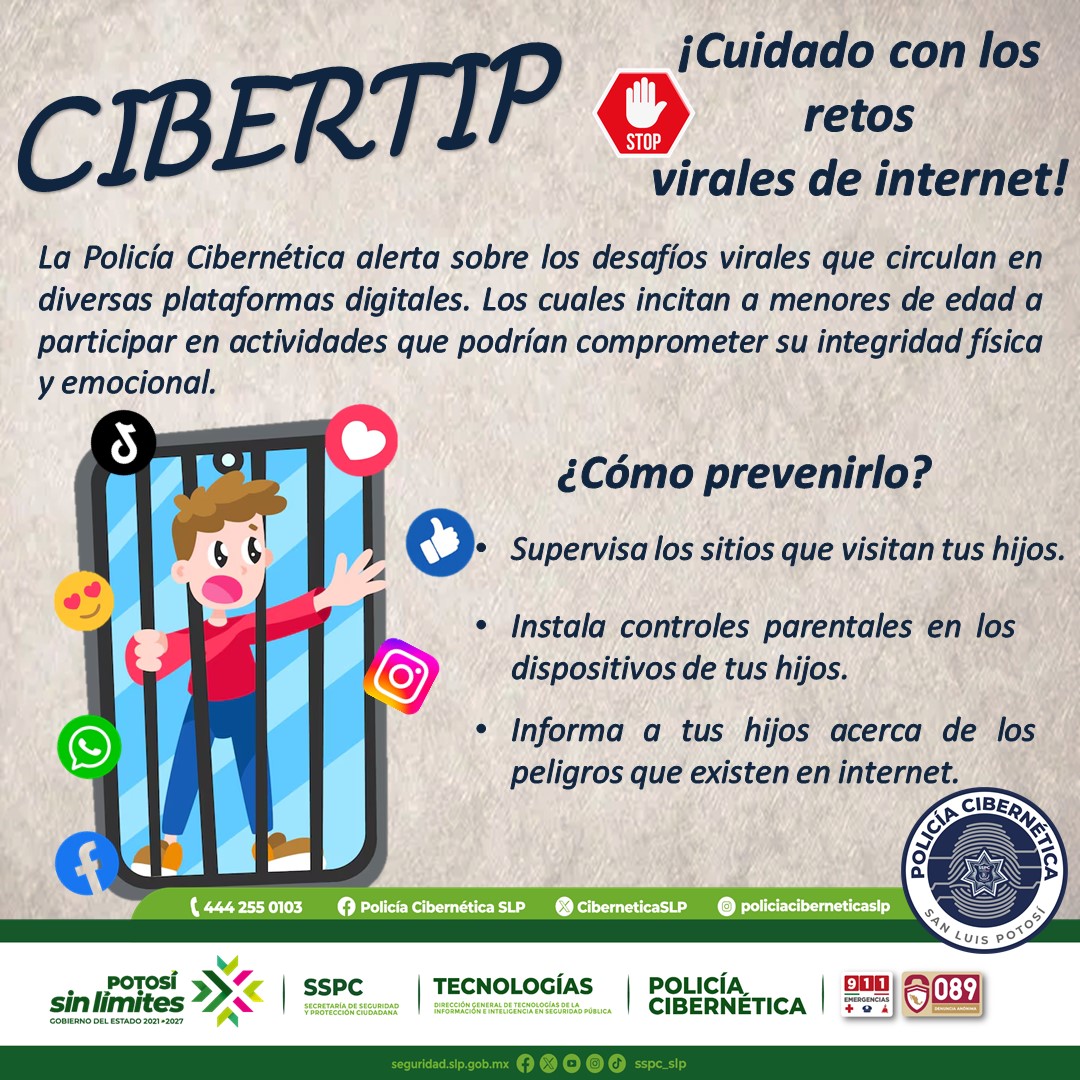 CiberneticaSLP's tweet photo. ⚠️ ¡Cuidado con los retos virales!
Muchos circulan en redes y pueden poner en riesgo a niñas, niños y adolescentes.
🗣️ Padres: hablen con ellos, infórmense y supervisen lo que ven.
La prevención empieza en casa.
#RetosVirales #CiberTips #Ciberseguridad https://t.co/ldyie4YvLP