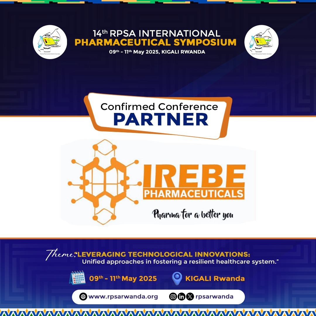 📢 New Symposium Partner

We're thrilled to have IREBE PHARMACUTICALS on board as our partner at #RPSASymposium14. We deeply appreciate their contribution to the pharmacy sector on Rwanda, and collaboration in our symposium.

📅 May 9-11, 2025, Kigali 🇷🇼

#RPSATurns26 
#RPSA14IPS