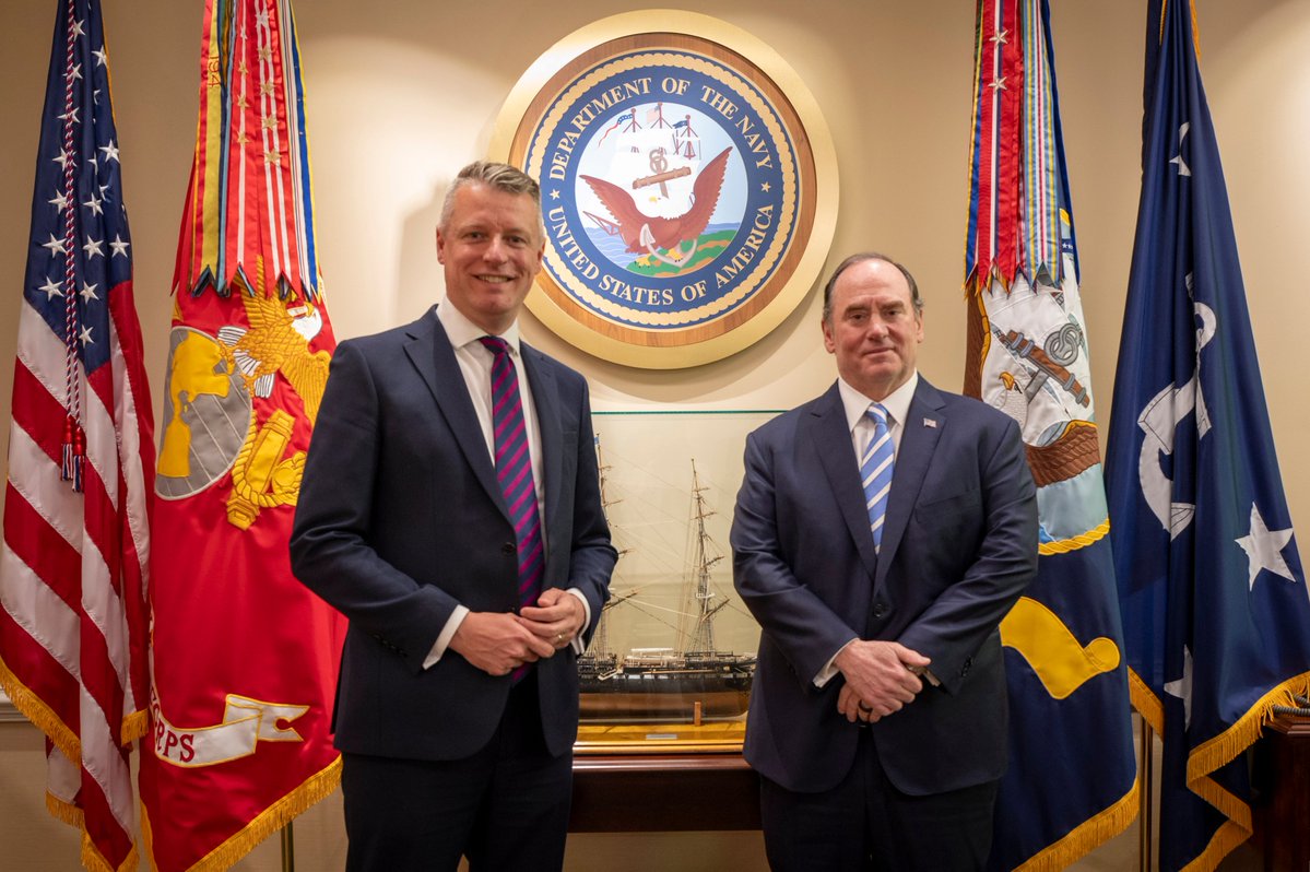Secretary of the Navy John C. Phelan (@secnav) on Twitter photo Today I welcomed UK Minister for the Armed Forces <a href="/LukePollard/">Luke Pollard MP</a> MP to the Pentagon on the eve of the anniversary of #VEDay. We discussed our two nations’ continued close cooperation on the seas. Our alliance stands strong.
<a href="/UKinUSA/">British Embassy Washington</a> Today I welcomed UK Minister for the Armed Forces <a href="/LukePollard/">Luke Pollard MP</a> MP to the Pentagon on the eve of the anniversary of #VEDay. We discussed our two nations’ continued close cooperation on the seas. Our alliance stands strong.
<a href="/UKinUSA/">British Embassy Washington</a>