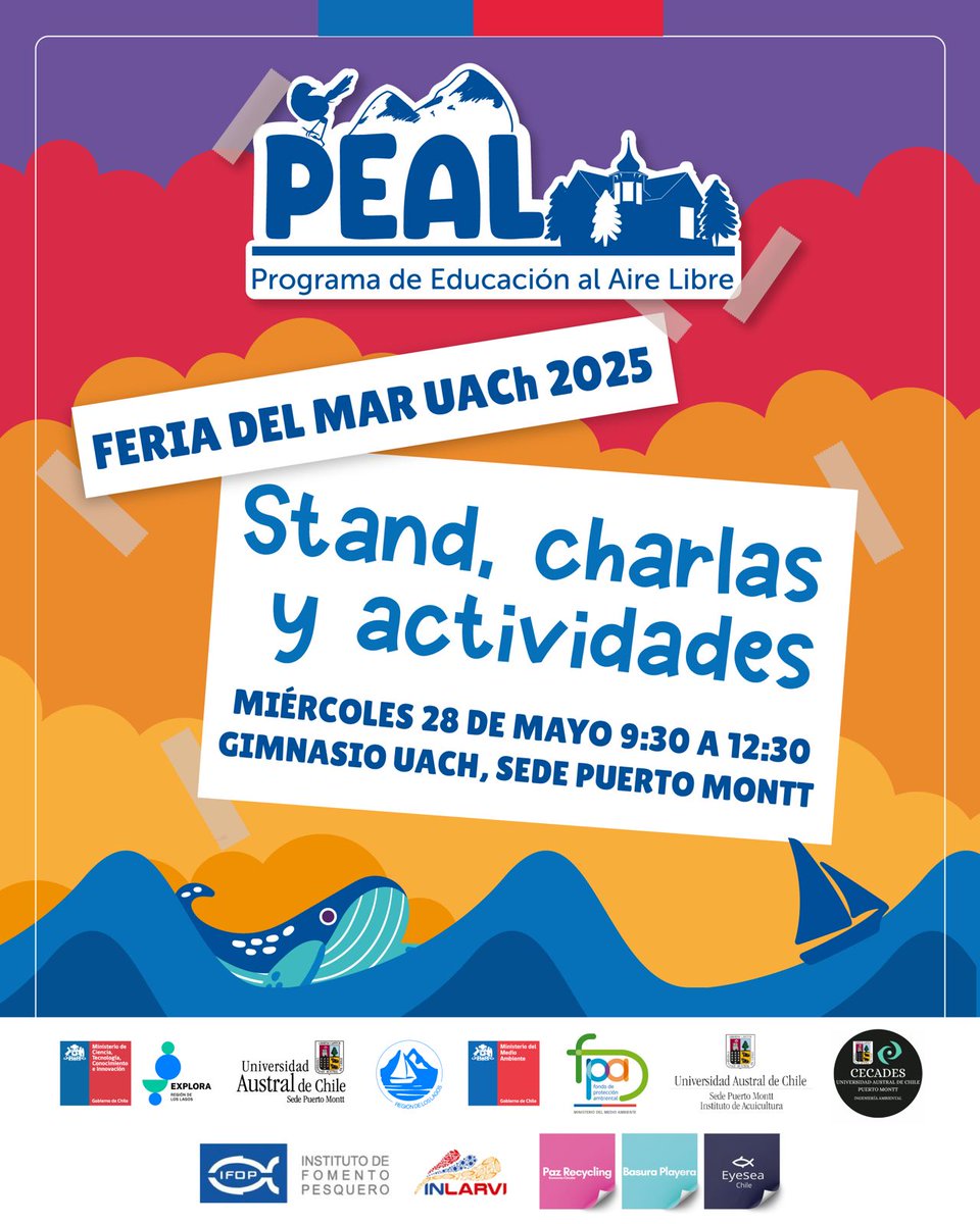 🌊 ¡Atención comunidades escolares!
El 28 de mayo se realiza la 6° Feria del Mar UACh en Puerto Montt 🌊🐚
Organiza: PAR Explora Los Lagos, Ministerio de Ciencia y UACh.
🔬 Actividades, ciencia y mar para niñas, niños y jóvenes.
📌 Más info: pmontt.uach.cl/6ta-feria-del-…

#FeriaDelMar