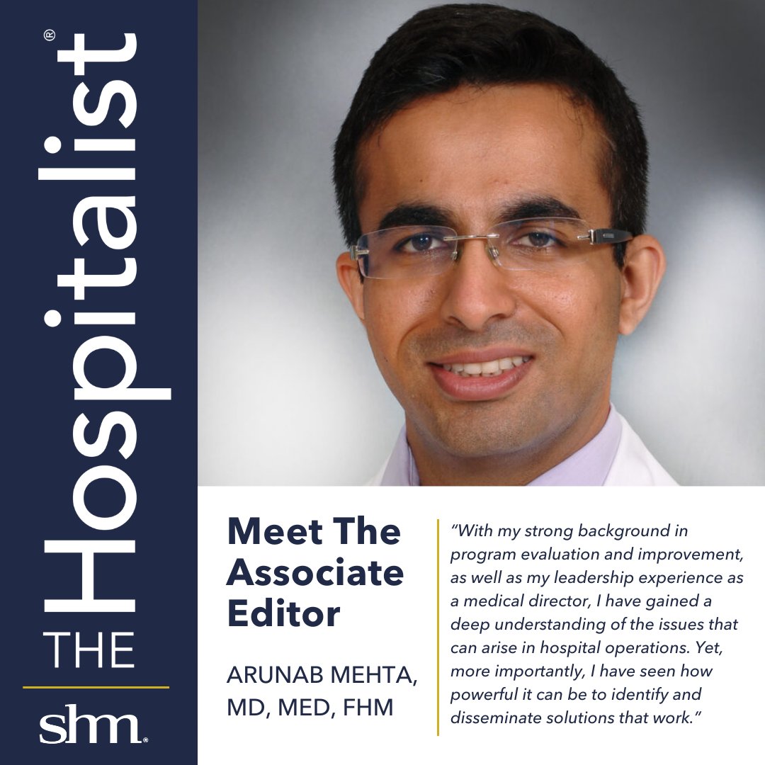 Society of Hospital Medicine (@societyhospmed) on Twitter photo Meet The Hospitalist’s new associate editor, Dr. <a href="/ArunabMehta/">Arunab Mehta, MD, MEd, FHM</a>! 👋
Dr. Mehta has served multiple leadership positions at SHM and as an editorial board member, where you may have seen his contributions to the #CodingCorner column. #HowWeHospitalist Meet The Hospitalist’s new associate editor, Dr. <a href="/ArunabMehta/">Arunab Mehta, MD, MEd, FHM</a>! 👋
Dr. Mehta has served multiple leadership positions at SHM and as an editorial board member, where you may have seen his contributions to the #CodingCorner column. #HowWeHospitalist